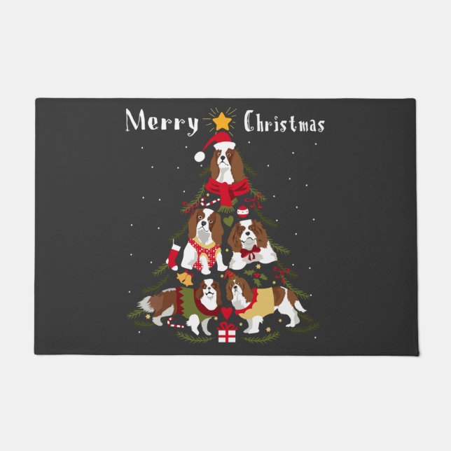 Felpudo Cavalier King Charles Spaniel navidad navideña (Anverso)