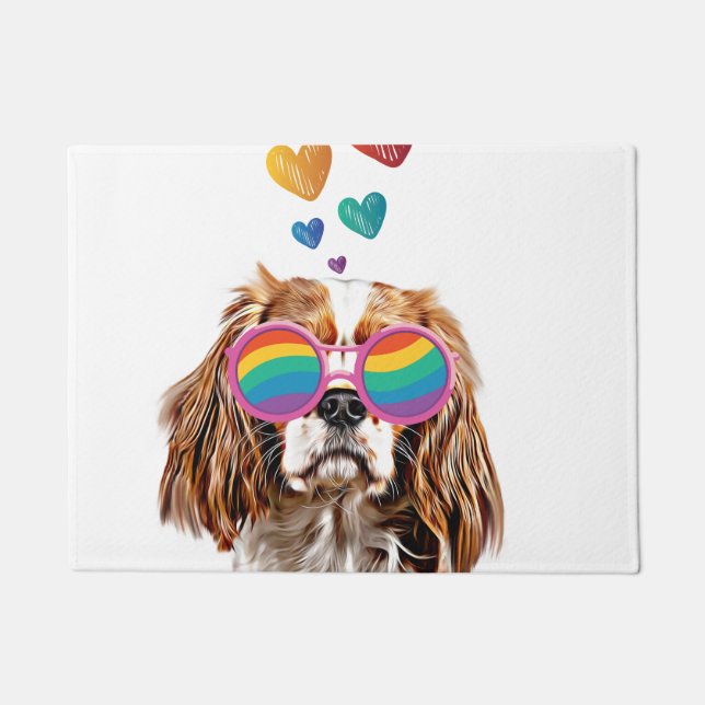 Felpudo Cavalier King Dog con El día de San Valentín del c (Anverso)