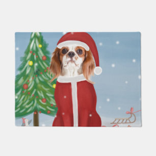 Felpudo Cavalier King Dog en Nieve con regalos de Navidade