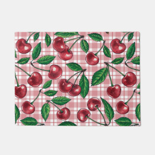 Felpudo Cerezas rojas en gingham rosa