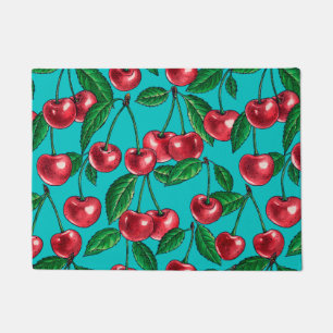 Felpudo Cerezas rojas en turquesa