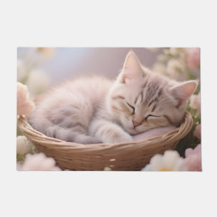 Felpudo Cesto Floral de Gatito Dormido Soñador