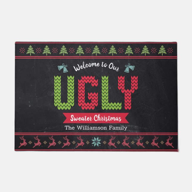 Felpudo Chalkboard Navidades feos suéter la diversión de l (Anverso)