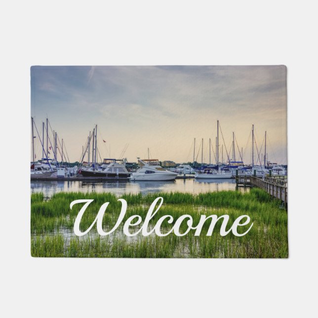 Felpudo Charleston Harbour Boats Sunset Welcome Doormat (Anverso)