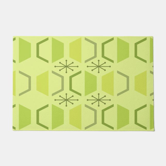 Felpudo Chartreuse de Hexagons Modernos de Medid Century (Anverso)