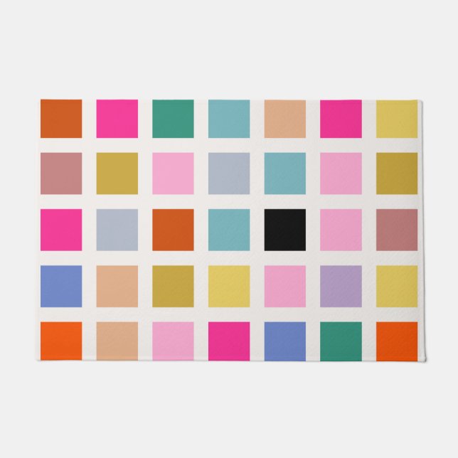 Felpudo Check Colorful Mid Century Geométrico Checkerboard (Anverso)