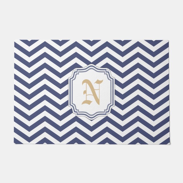 Felpudo Chevron de la Armada Náutica Monogramado (Anverso)
