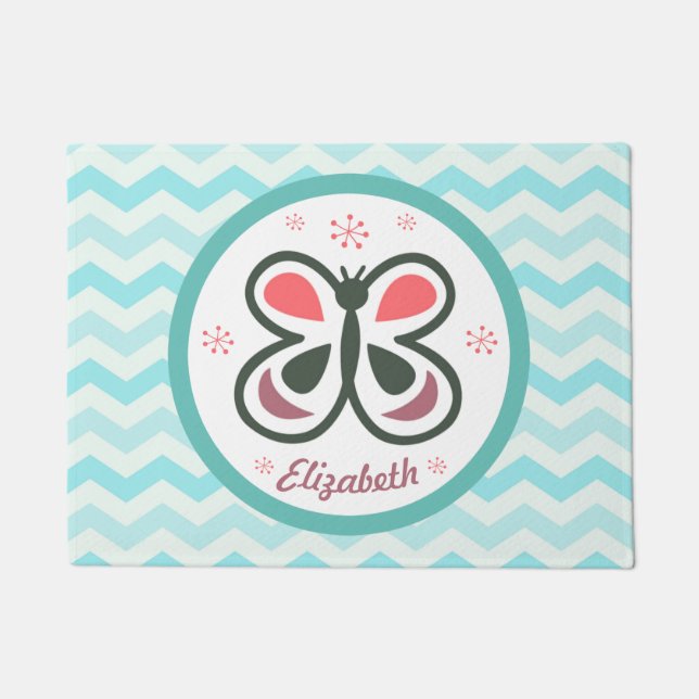 Felpudo Chevron personalizado mariposa moderna embroma la (Anverso)