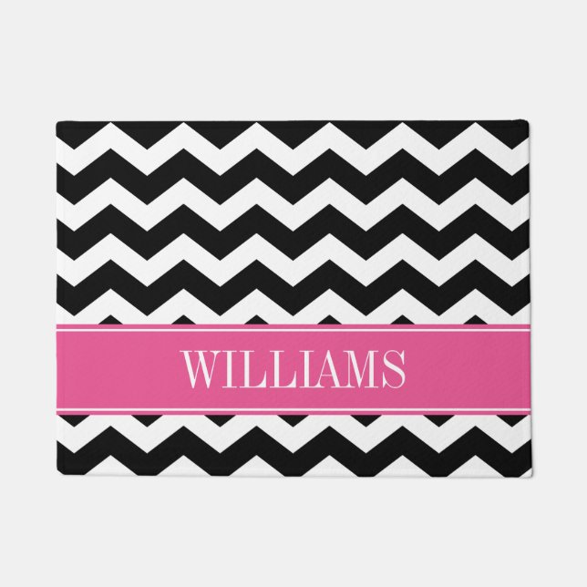 Felpudo Chevron rosado y negro personalizado (Anverso)