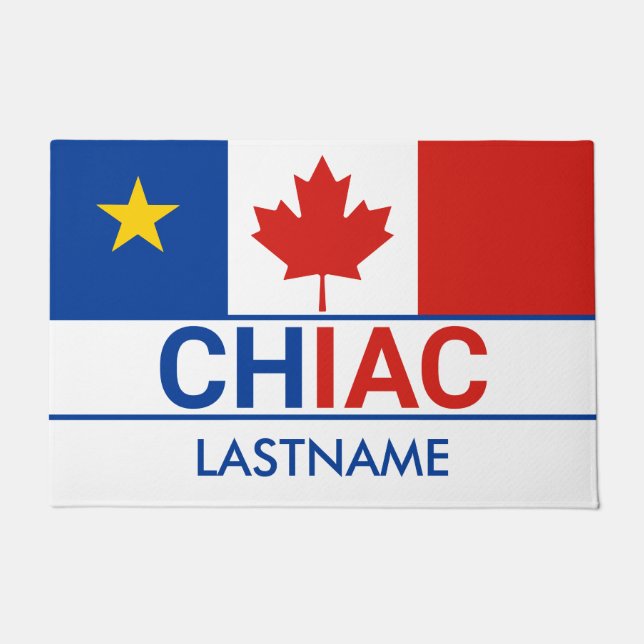 Felpudo Chiac Acadian Bandera Canadiense Apellido (Anverso)