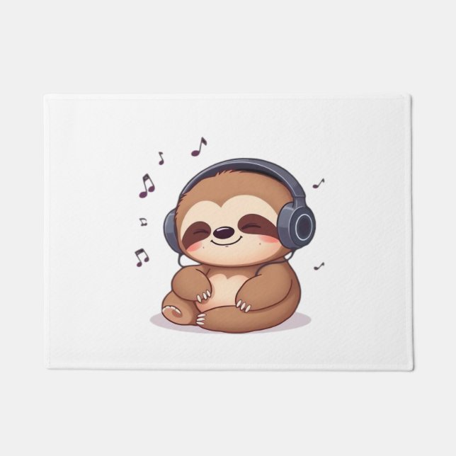 Felpudo Chibi Sloth with Headphones � Cute Kawaii Relaxing (Anverso)