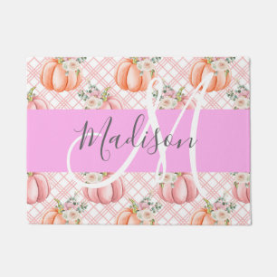 Felpudo Chic Femenino Floral Rosa Melocotón Calabaza Monog