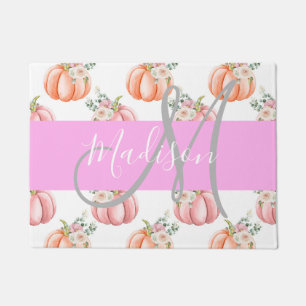 Felpudo Chic Floral Blanco Rosa Melocotón Calabaza Monogra