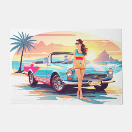 Felpudo Chica con la naturaleza del coche y del sueño