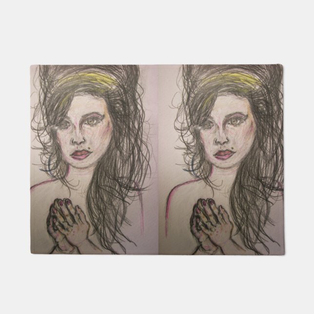 Felpudo chica con pelo de colmena rezando (Anverso)