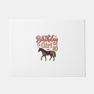 Felpudo Chica Cumpleaños 10 Caballo Diseño Vectorial Flora