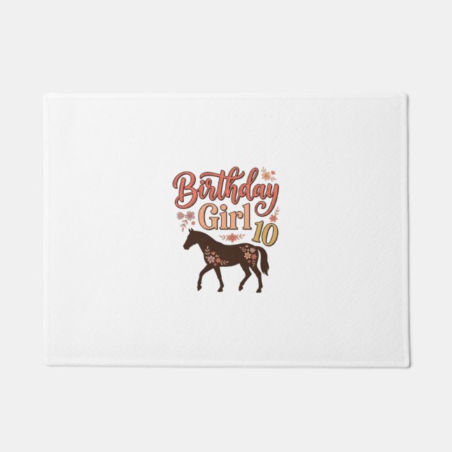 Felpudo Chica Cumpleaños 10 Caballo Diseño Vectorial Flora (Anverso)