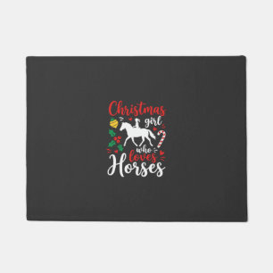 Felpudo Chica de Navidad que ama los caballos