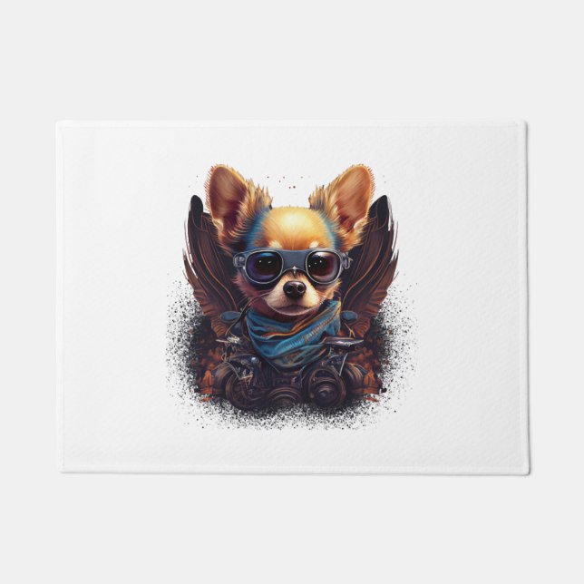 Felpudo Chihuahua Biker Motociclista Riando Perro Papá (Anverso)