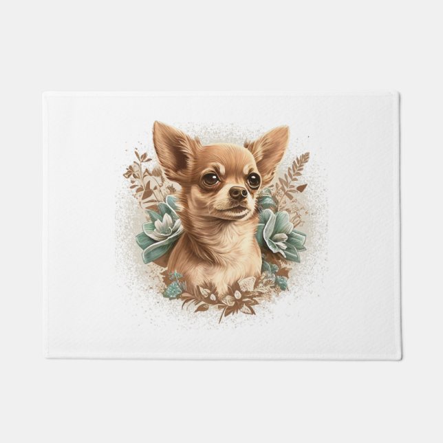 Felpudo Chihuahua Cute Dog, hermosa Chica de flores (Anverso)