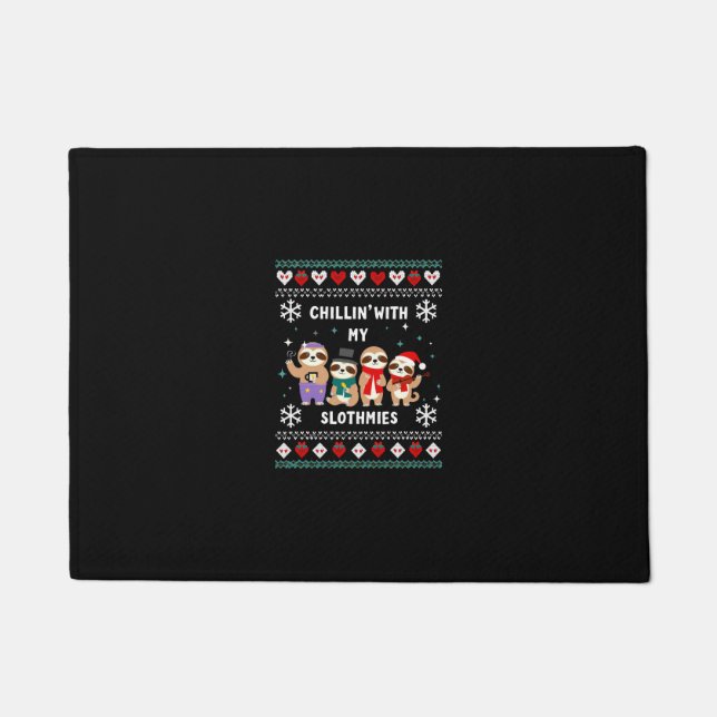 Felpudo Chillin With My Slothmies Funny Sloth Ugly Christm (Anverso)