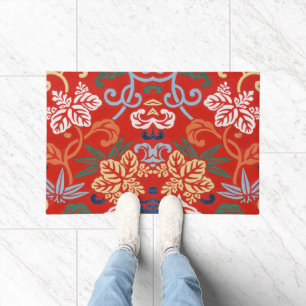 Felpudo Chinoiserie Floral Japonés Rojo Kimono Hawaiano
