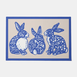 Felpudo Chinoiserie Rabbit Blue White Bunny Dedham Delft