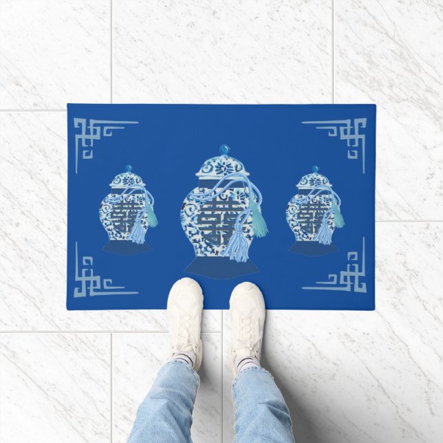 Felpudo Chinoiserie Tassel Blue Ginger Jars Welcome mat (Interior)