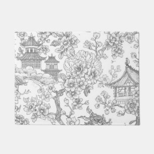 Felpudo Chinoiserie Toile Dragón Flor de Cerezo Ornamental