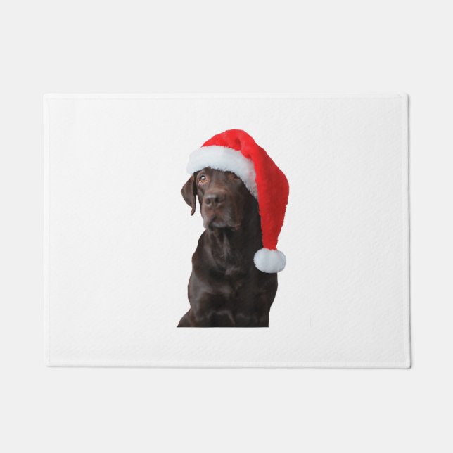 Felpudo Chocolate Lab Retrato de perro Santa Hat Cute Chri (Anverso)