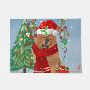 Felpudo Chow Chow Dog en nieve con regalos de Navidades
