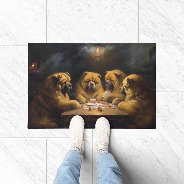 Felpudo Chow Chow Perros Jugando Arte De Póquer (Interior)