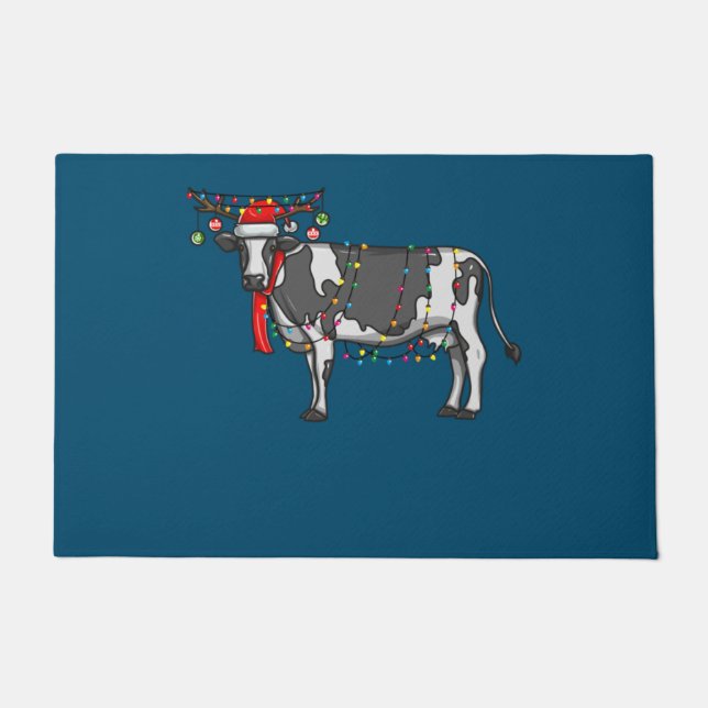Felpudo Christmas Cow Holiday Lights With Antlers And Orna (Anverso)