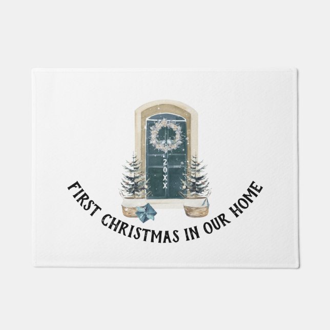 Felpudo Christmas In Our New Home Watercolor Sage Green (Anverso)