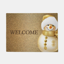 Felpudo Christmas Party Golden Snowman Snowflakes Holidays