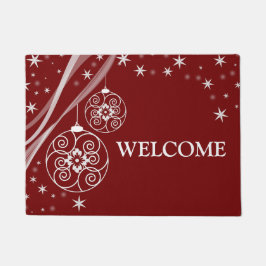 Felpudo Christmas Party White Ornaments Stars Red Elegant 