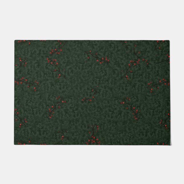 Felpudo Christmas Pattern Pine Needles and Red Berries (Anverso)