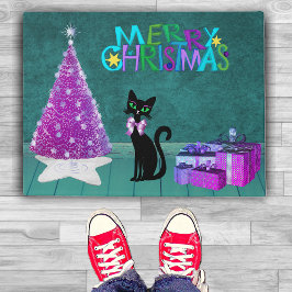 Felpudo Christmas Pink Tree Black Cat Wrapped Gifts Teal