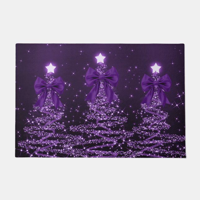 Felpudo Christmas Sparkling Trees Purple Faux Bow  (Anverso)