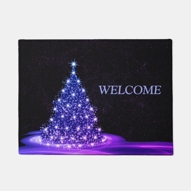 Felpudo Christmas Welcome Pink Blue Winter Black Rustic (Anverso)