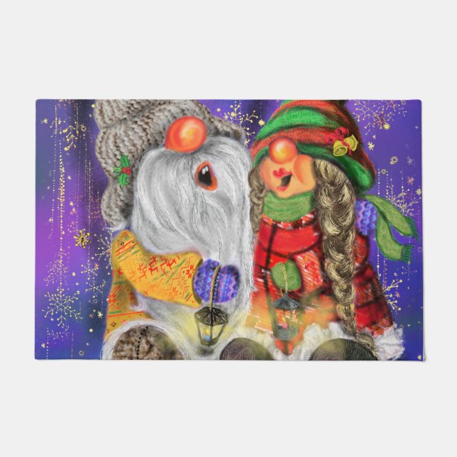 Felpudo Christms Doormat Happy Couple Gnomes canta (Anverso)