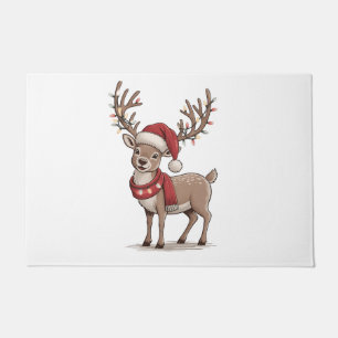 Felpudo Ciervo Animal Navidad Ciervo Sombrero de Santa Nav