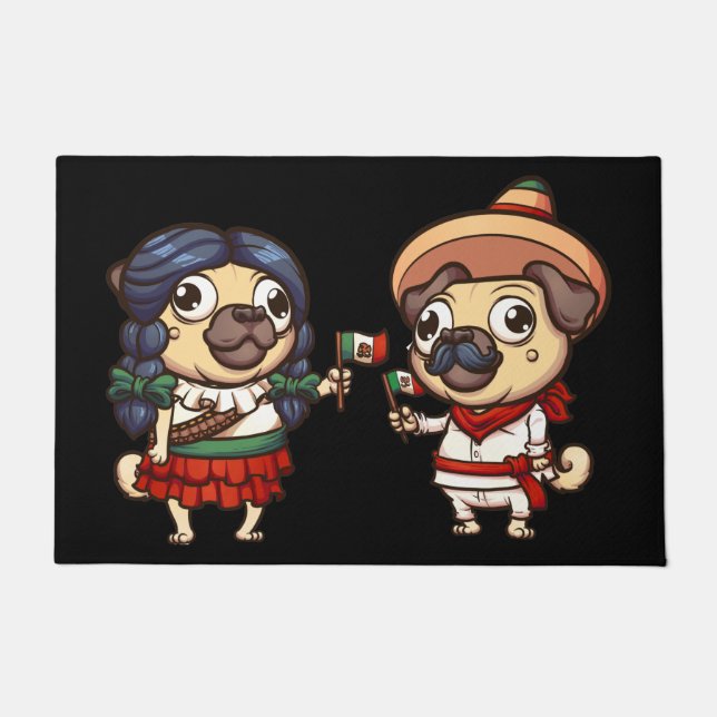 Felpudo Cinco De Mayo Pugs Doormat (Anverso)