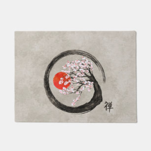Felpudo Círculo de Enso del zen y árbol de Sakura en lona