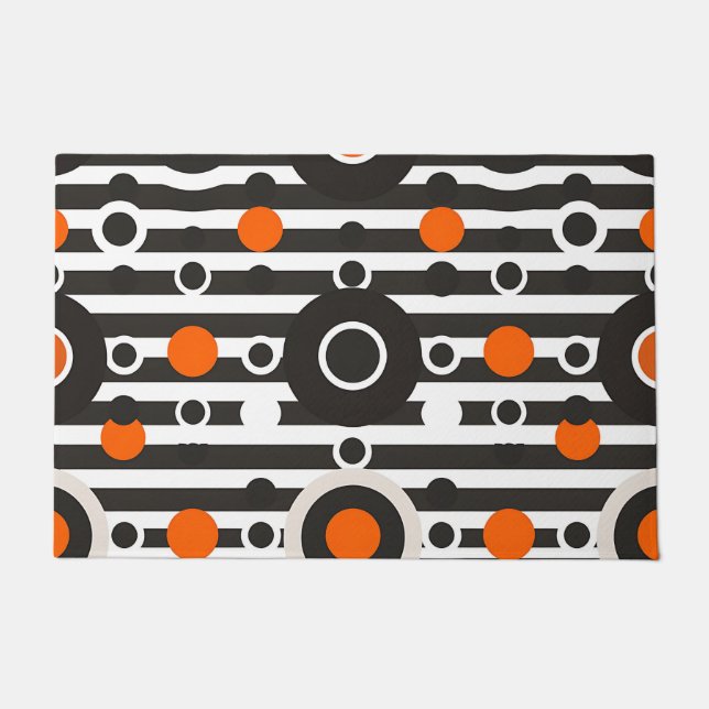 Felpudo Círculo de franja retro naranja negro (Anverso)