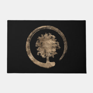 Felpudo Círculo y árbol - oro del zen de Enso en negro