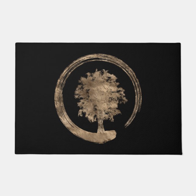 Felpudo Círculo y árbol - oro del zen de Enso en negro (Anverso)