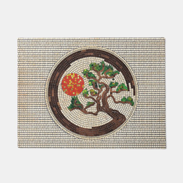 Felpudo Círculo Zen Enso y Mosaico árbol Bonsai (Anverso)