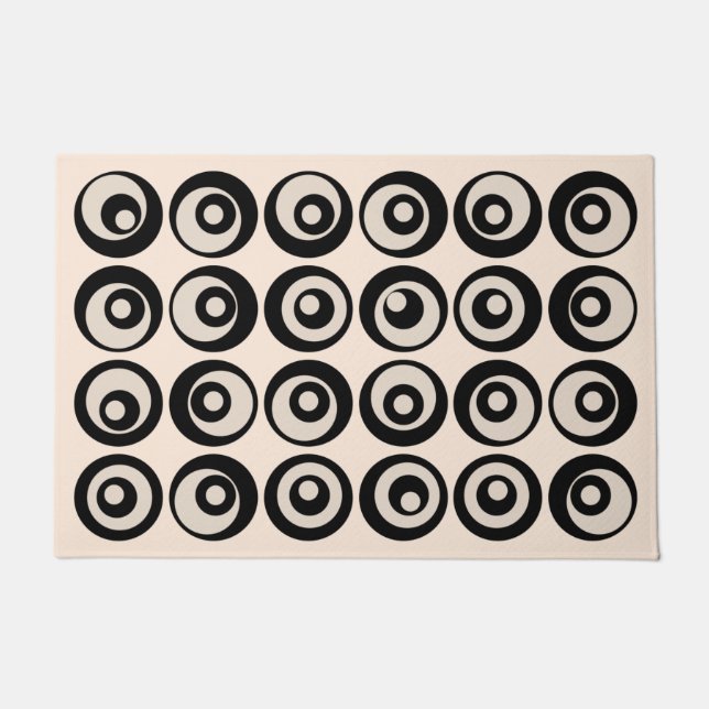 Felpudo Círculos Modernos De Mediados Del Siglo Patrón Neg (Anverso)