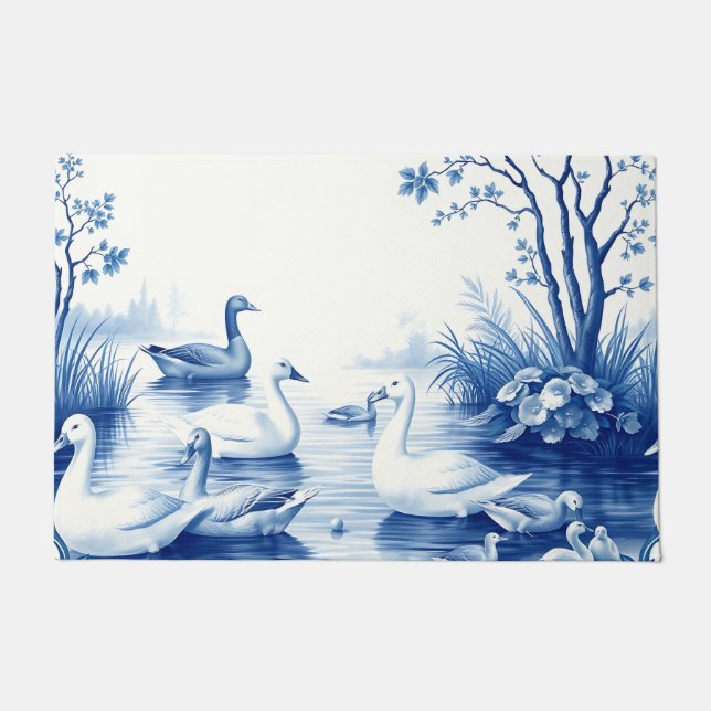 Felpudo Cisnes del lago Blue Willow (Anverso)